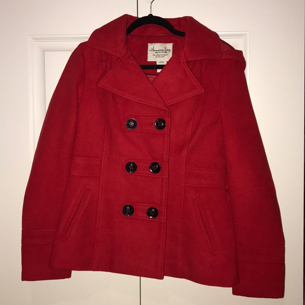 Red pea coat
